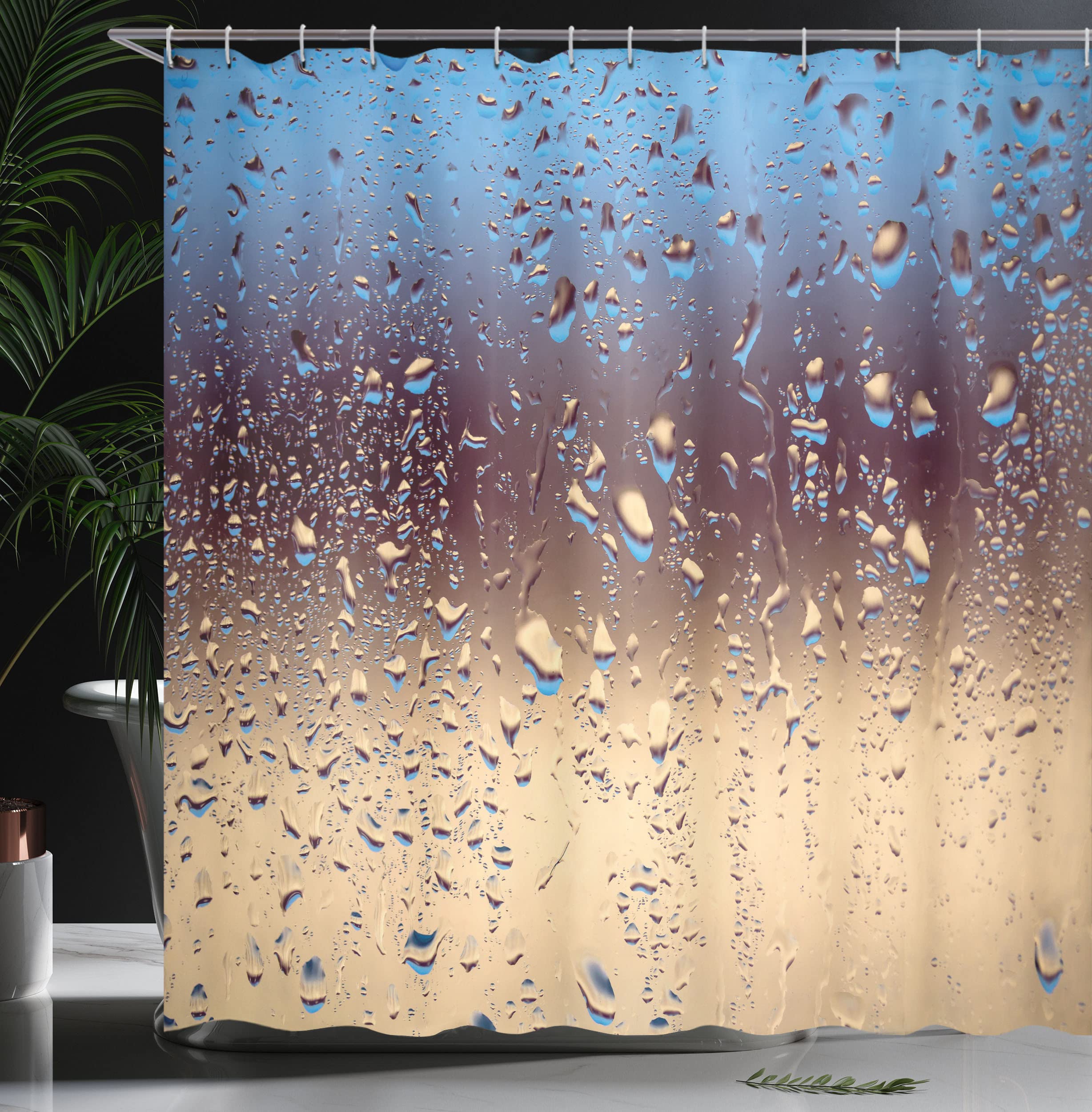 Ambesonne Rain Shower Curtain, Close Up Rain Drops On Glass Natural Sprays Sphere Contrasting Colors Picture, Cloth Fabric Bathr